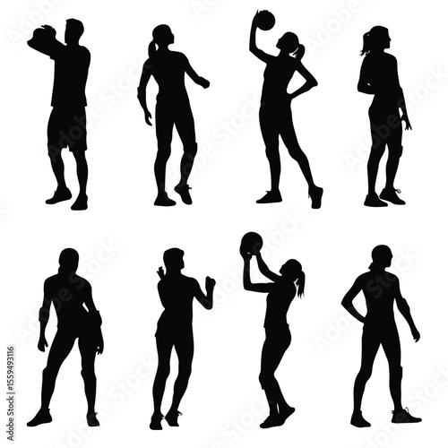 volleyball player silhouette set, Black & White silhouette set