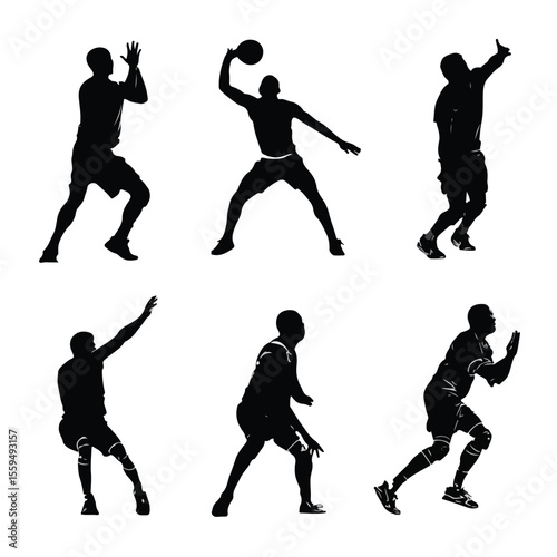 volleyball player silhouette set, Black & White silhouette set