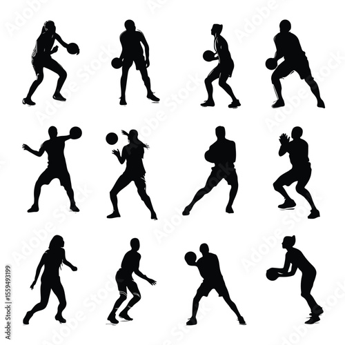 volleyball player silhouette set, Black & White silhouette set