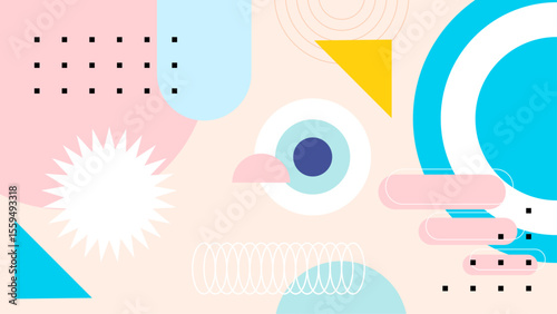 Colorful abstract geometric shapes on an orange background. Suitable for vibrant and modern design projects needing a bold visual impact.