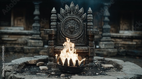 Ornate throne with a fire pit.
