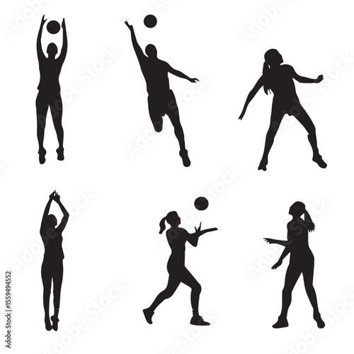 volleyball player silhouette set, Black & White silhouette set