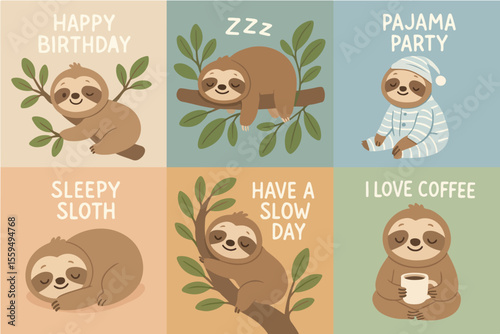 Vector Set Lazy sloths' cards