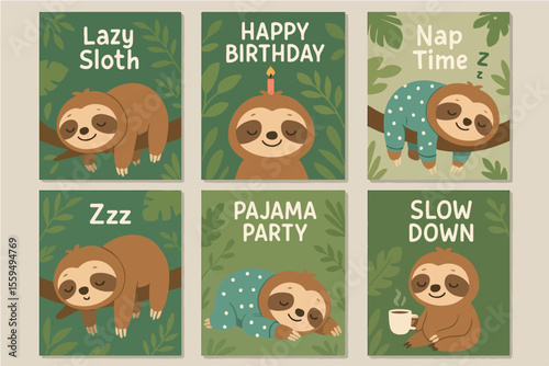 Vector Set Lazy sloths' cards