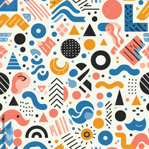 Abstract Geometric Seamless Pattern Design Colorful Shapes and Lines