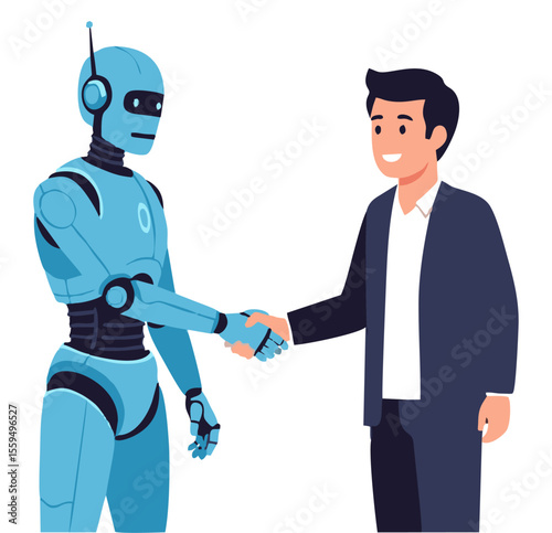 A Human and Robot Shaking Hands, Representing Partnership and Agreement.