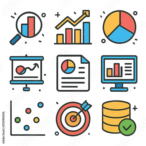 Data Analysis Icons: Professional Vector Graphics for Business & Finance