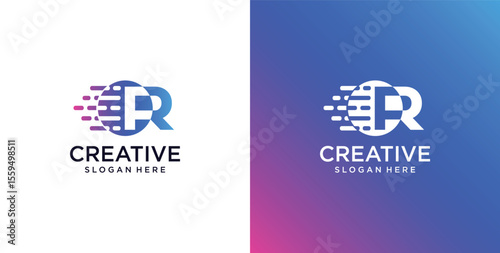 ikon logo R awal teknologi digital