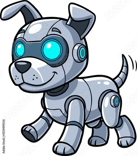 Cheerful Robotic Puppy with Bright Blue Eyes
