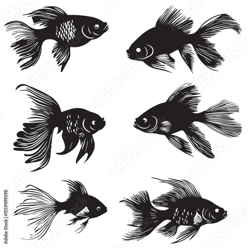wali fish silhouette set, Black & White silhouette set