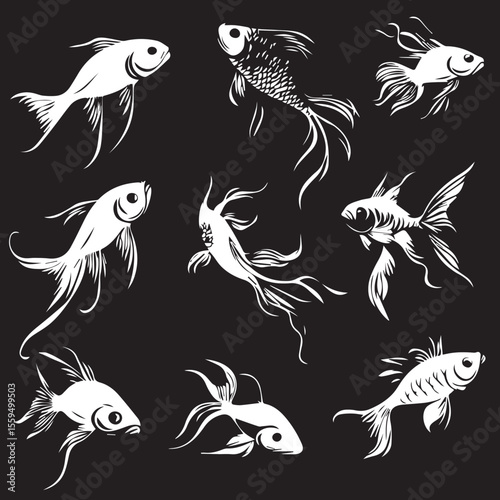 wali fish silhouette set, Black & White silhouette set