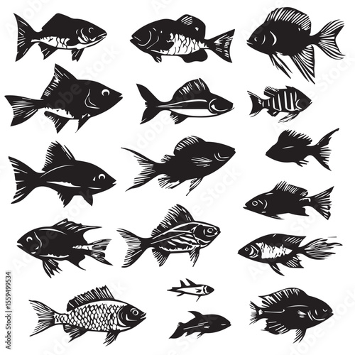 wali fish silhouette set, Black & White silhouette set