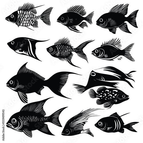 wali fish silhouette set, Black & White silhouette set