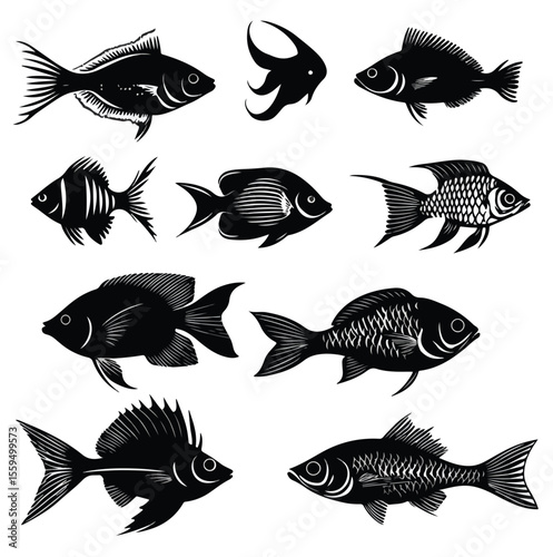 wali fish silhouette set, Black & White silhouette set