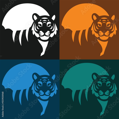 Minimalist Tiger Silhouette Logo Set in Four Color Variants