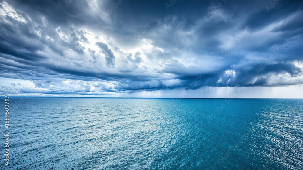 Obraz premium Dramatic swirling cloud formation over the ocean from an elevated perspective