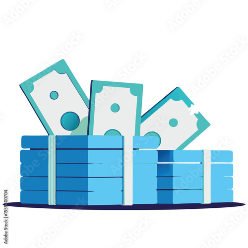 Stacks of blue banknotes tied with white bands representing financial growth and wealth
