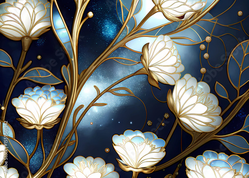 This collection showcases ten distinct artistic renderings of lotus flowers and blossoming motifs, each exhibiting a sophisticated blend of gold outlines, white petals, and varying shades of blue back