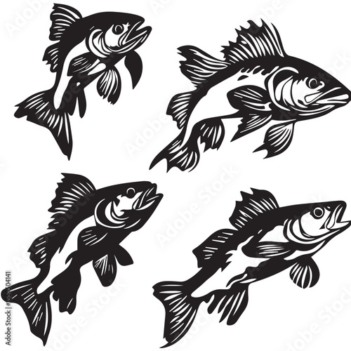 Walleye silhouette set, Black & White silhouette set