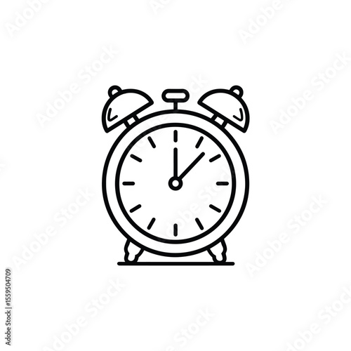 Alarm Clock Icon Illustration Black and White Timekeeping Design Element