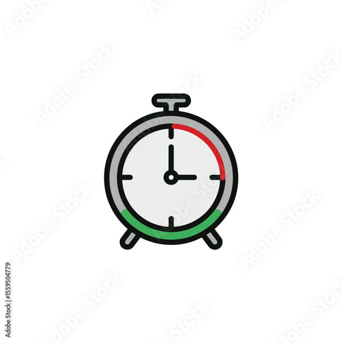 Alarm Clock Icon with White Face, Red Time Interval on Top, and Green Bottom