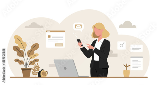 a woman in a suit is using her phone