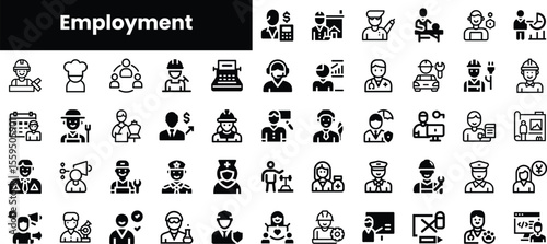 A diverse array of monochrome icons representing various occupations, showcasing the wide spectrum of employment opportunities available across different industries.