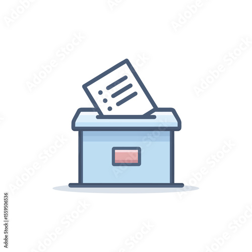 Ballot Box Filled with Paper on Isolated White Background Icon Design