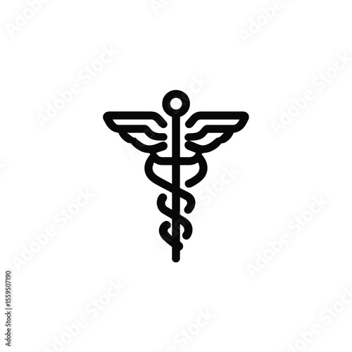 Black and White Caduceus Medical Symbol Icon with Wings and Snake Detail