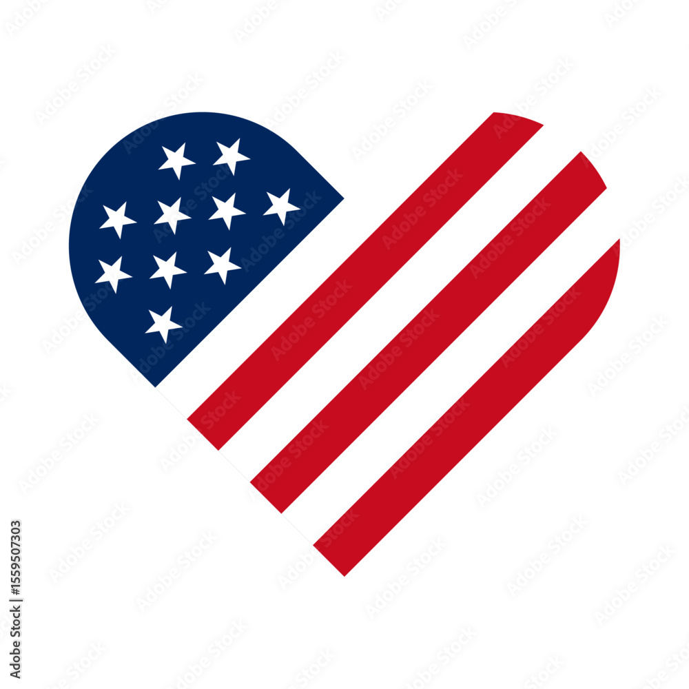 Fototapeta premium United States flag in heart shape