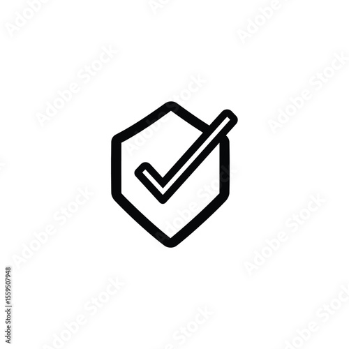 Black and White Hexagon Shield with Check Mark for Security and Protection