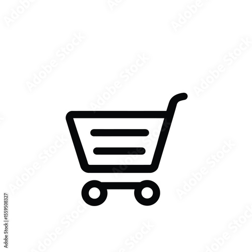 Black and White Icon of a Shopping Cart with Wheels Design