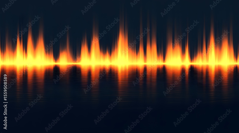 Naklejka premium Fiery Waves Abstract Background Orange Flames Reflecting on Dark Water