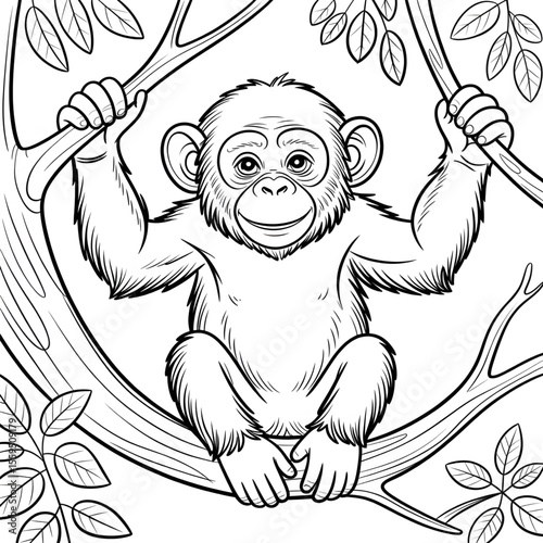Vector illustration of a chimpanzee coloring page
