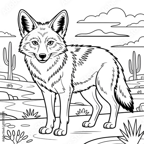 Coyote line drawing coloring page