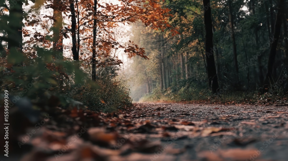 Fototapeta premium Autumn forest path scenic view nature landscape fall foliage trees leaves outdoor