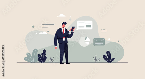 a man in a suit standing on a ledge with a phone
