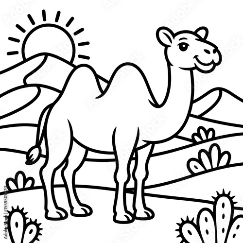 camel in the desert coloring page