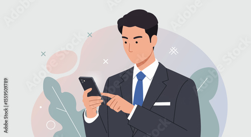 a man in a suit is using his phone