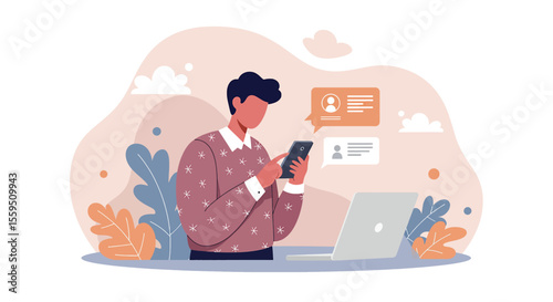 a man sitting at a desk using a laptop