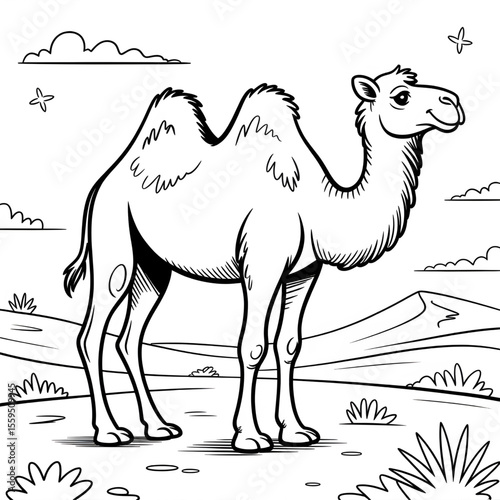 Camel line art coloring page design