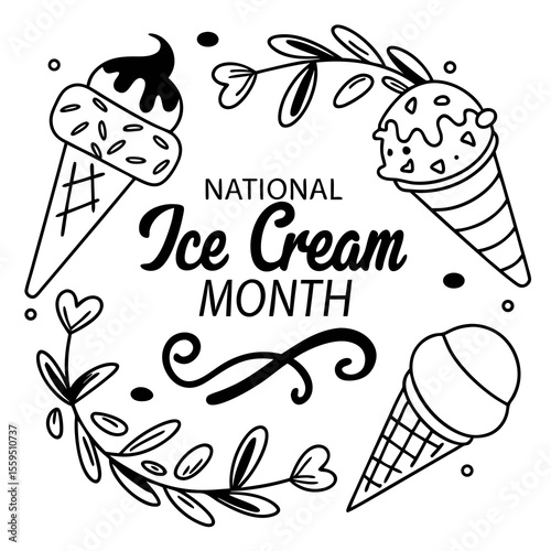 NATIONAL ICE CREAM MONTH vector illustration
