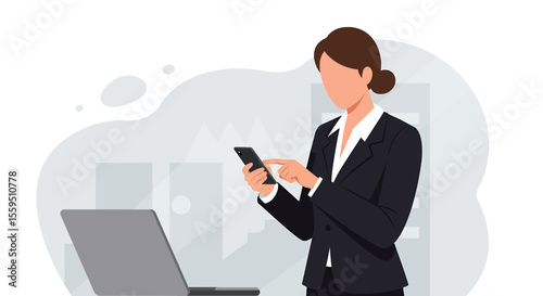 a woman in a suit is using her phone