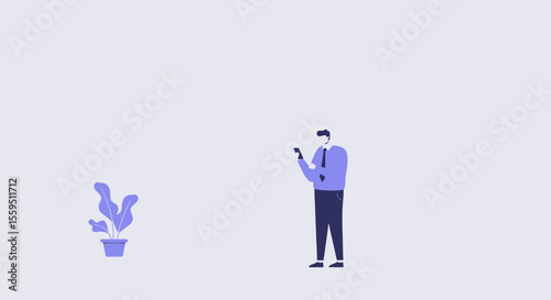 a man standing next to a plant