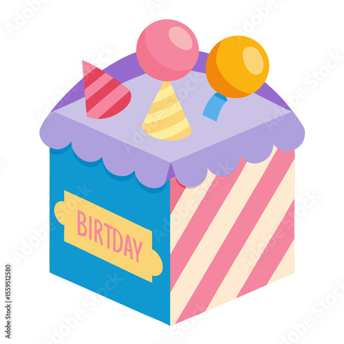 Birthday candy box packaging mock-up with white background.