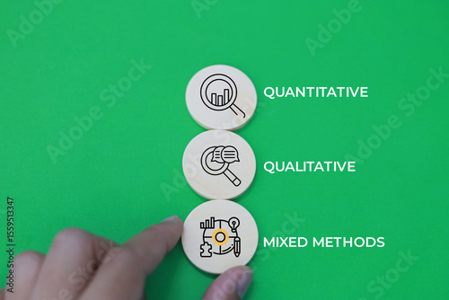 wooden cube with three icons These three research approaches are quantitative, qualitative, and mixed methods