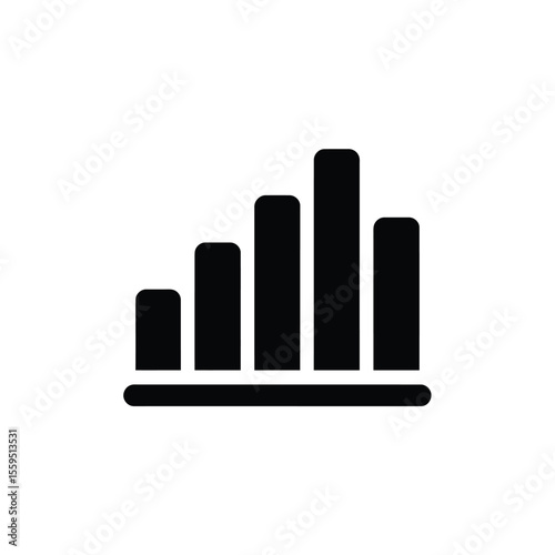 Black growing bar chart graph with transparent background on white for business design