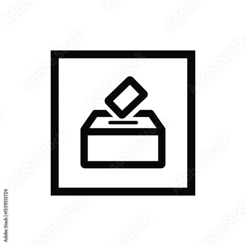 Black Icon of Ballot Box with Paper Isolated on Transparent Background Square