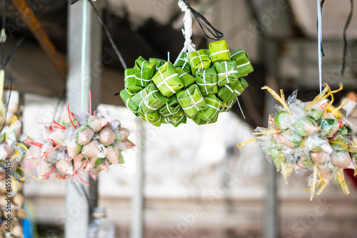 Num chak kachan hanging in a cambodian market in kratie