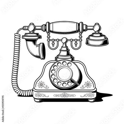 retro telephone on a white background coloring page 